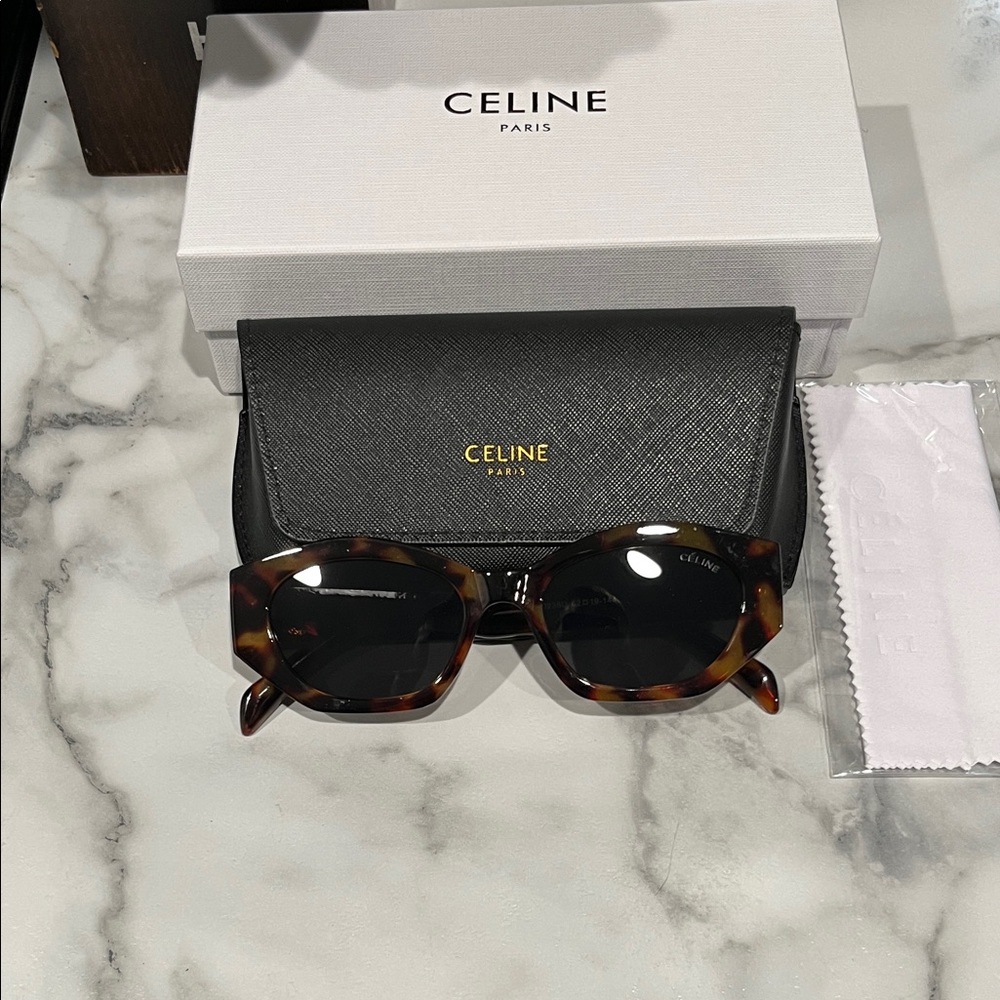 Celine Tortoiseshell Sunglasses with Black Lenses